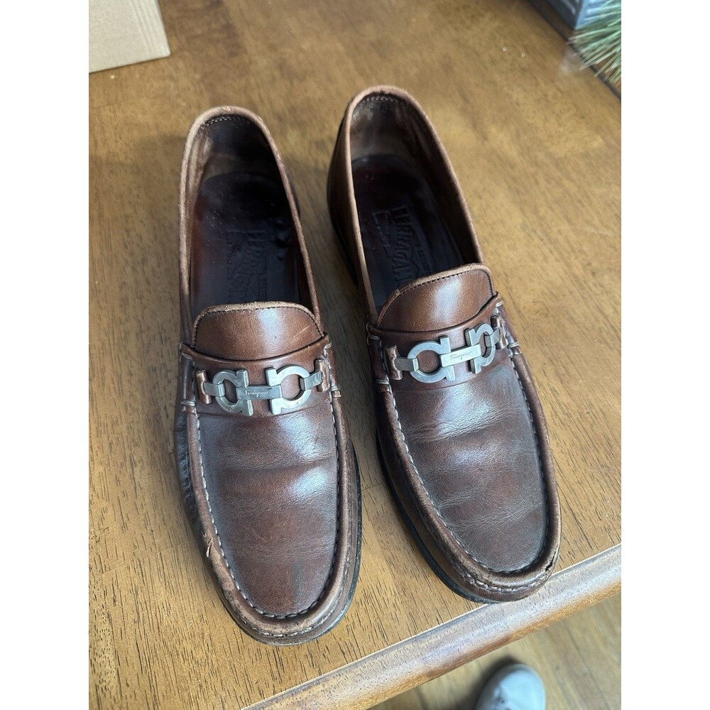 Men’s Ferragamo Brown Leather Loafers Size 8D Dress Shoes